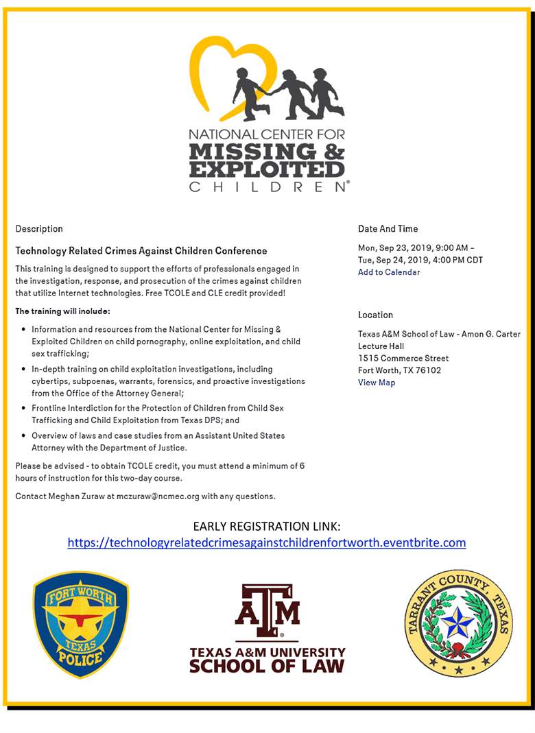 FWPD missing and exploited children conf flyer