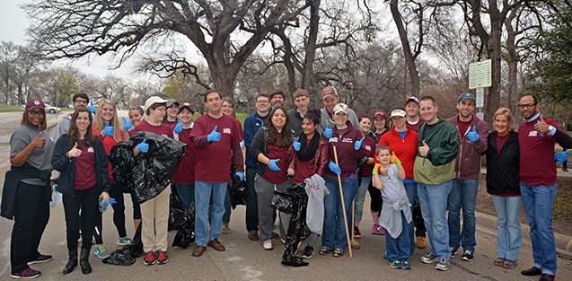 Texas A&M Law Big Event volunteers at City of Fort Worth's Trinity Park