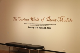 photo of exhibit title wall The Curious World of Patent Models. Photo by Jenna Rabel